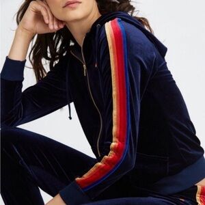 Aviator Nation Velvet Relaxed Fit Zip Up Hoodie- M, Navy